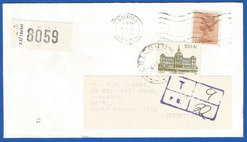 RSA-Domestic Mail-Cover-Cancel-Thematic-Building-Famous Person. Taxed Cover