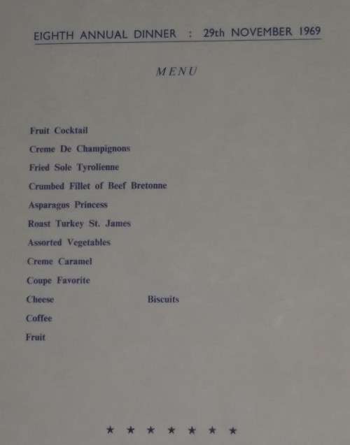 The Railway Society of Southern Africa-Menu Card By Courtesy Castlemarine-1969