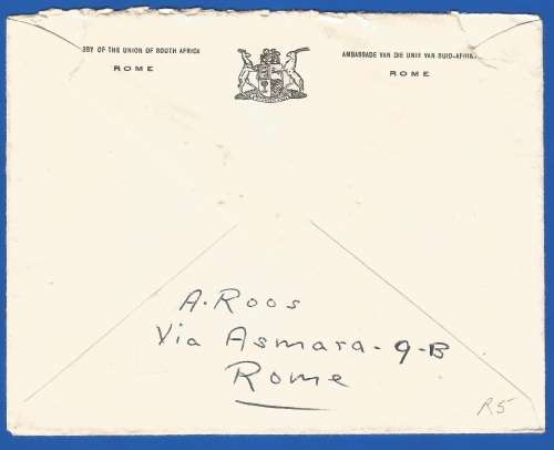 Union of South Africa Embassy in Rome stationary -Cover-Italy-Cancel-Thematic-Famous People
