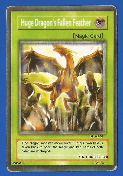 YU-GI-OH Trading Card Game-Konami-Huge Dragon`s Fallen Feather-Magic Card-ATK-1650-DEF-3800
