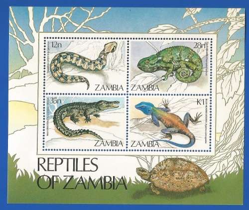 Zambia 1984 Reptiles -MNH-M/S-Reptiles of Zambia-Thematic-Fauna-Reptiles