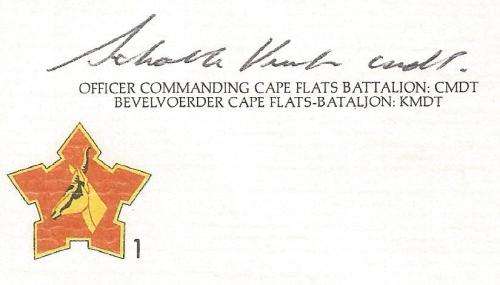 RSA-S A Army Foundation-FDC-Cover-No1-Signed-1987-Cape Flats Battalion-No2067of8000-Thematic-Army
