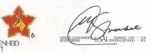 RSA-S A Army-FDC-Cover-No6-Signed-1987-Infantry Training Unit-No1547of6000-Thematic-Army-Military