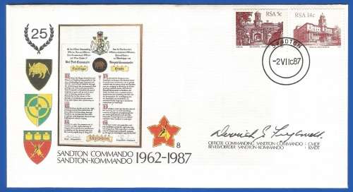 RSA-S A Army-FDC-Cover-No8-Signed-1987-Sandton Commando-No389of6000-Thematic-Army-Military