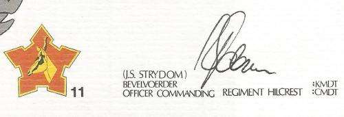 RSA-S A Army-FDC-Cover-No11-Signed-Regiment Hillcrest-No1333of6000-Thematic-Army-Military