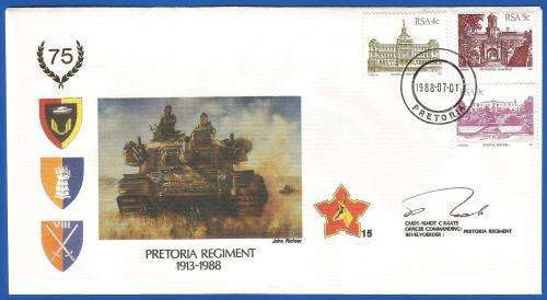 RSA-S A Army-FDC-Cover-No15-Signed-Pretoria Regiment-No1234of6000-Thematic-Army-Military
