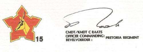 RSA-S A Army-FDC-Cover-No15-Signed-Pretoria Regiment-No1234of6000-Thematic-Army-Military