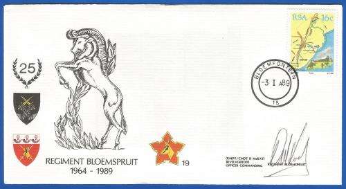 RSA-S A Army-FDC-Cover-No19-Signed-Regiment Bloemspruit-No1138of5000-Thematic-Army-Military