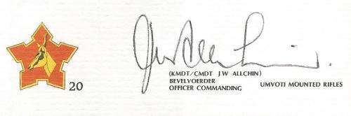 RSA-S A Army-FDC-Cover-No20-Signed-Umvoti Mounted Rifles-No1311of3000-Thematic-Army-Military