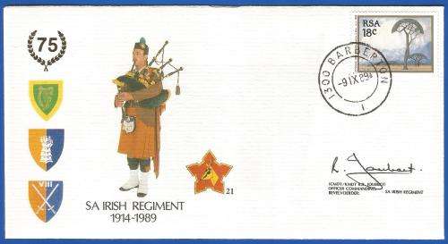 RSA-S A Army-FDC-Cover-No21-Signed-S A Irish Regiment-No1148of3000-Thematic-Army-Military