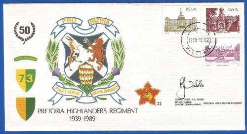 RSA-S A Army-FDC-Cover-No22-Signed-Pretoria Highlanders Regiment-No1179of3000-Thematic-Army-Military