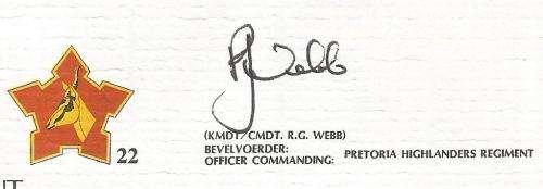 RSA-S A Army-FDC-Cover-No22-Signed-Pretoria Highlanders Regiment-No1179of3000-Thematic-Army-Military