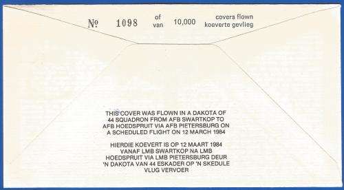 South African Air Force-FDC-Cover-No15-Signed-1984-No1098of10000-Thematic-Military-Plane-Air Force