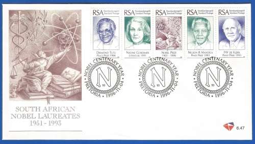 RSA-South African Nobel Laureates-SACC6.46 + 6.47-1996-FDC-Cover-Thematic-Famous People