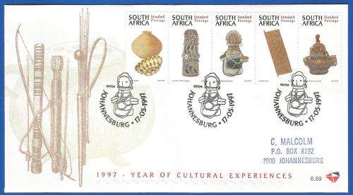 RSA-Year of Cultural Experiences-SACC6.59+6.60-1997-FDC-Cover-Addressed-Thematic-Culture-Art