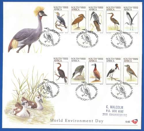 RSA-World Environment Day-SACC6.61+6.62-1997-FDC-Cover-Addressed-Thematic-Waterbirds