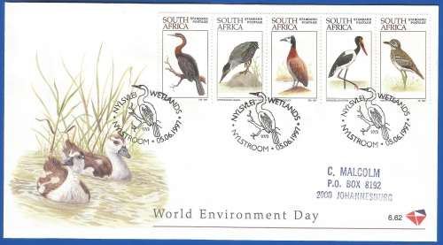 RSA-World Environment Day-SACC6.61+6.62-1997-FDC-Cover-Addressed-Thematic-Waterbirds