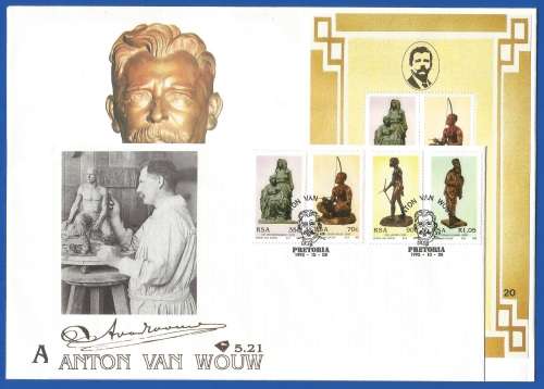 RSA-130th Birth Anniversary of Anton van Wouw-SACC5.21+S18-1992-FDC-Cover-Thematic-Art-Sculpture