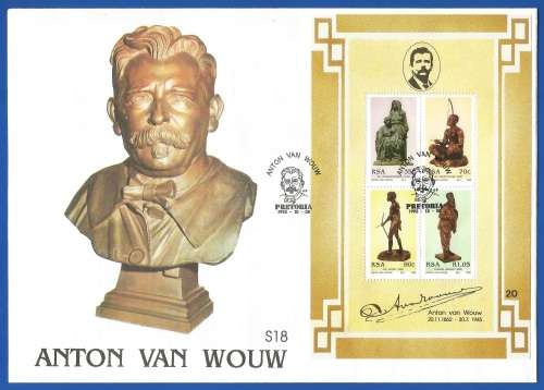 RSA-130th Birth Anniversary of Anton van Wouw-SACC5.21+S18-1992-FDC-Cover-Thematic-Art-Sculpture