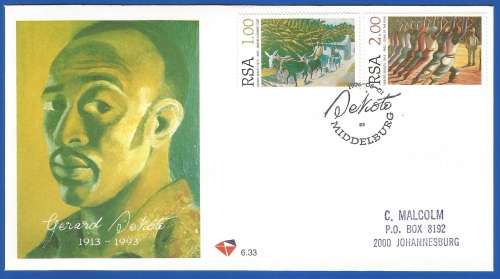 RSA-FDC-Cover-1996-SACC6.33-Gerard Sekoto -Addressed-Thematic-Art