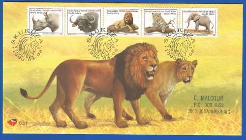 RSA-FDC-Cover-1996-SACC6.31-Big Five-Addressed-Thematic-Fauna-Big Five