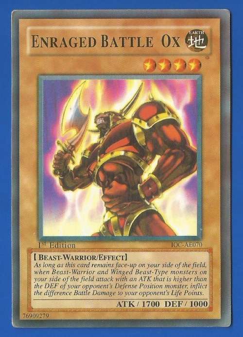 YU-GI-OH-Trading Card Game-Konami-1st Edition-Enraged Battle Ox-ATK-1700-DEF-1000