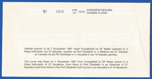 South African Air Force-FDC-Cover-No31-Signed-1987-No1538 of 6000-Thematic-Military-Plane-Air Force
