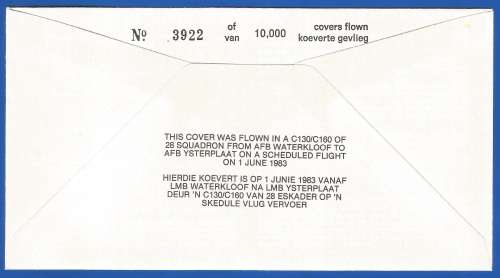 South African Air Force-FDC-No13-1983-No 3922 of 10000-Thematic-Military-Plane-Air Force