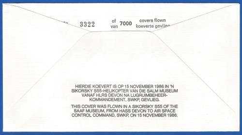 South African Air Force-FDC-No27-1986-No 3322 of 7000-Thematic-Military-Plane-Air Force