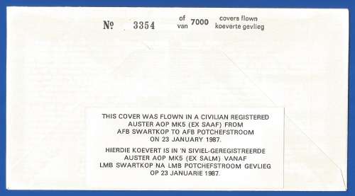 South African Air Force-FDC-No28-1987-No 3354 of 7000-Thematic-Military-Plane-Air Force