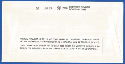 South African Air Force-FDC-No32-1988-No 5669 of 7000-Thematic-Military-Plane-Air Force