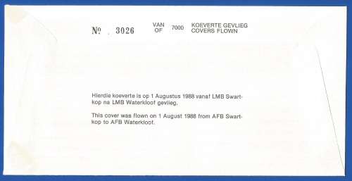South African Air Force-FDC-No33-1988-No 3026 of 7000-Thematic-Military-Plane-Air Force