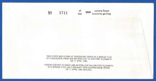 South African Air Force-FDC-No20-1985-No 5711 of 8000-Thematic-Military-Plane-Air Force