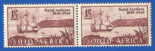 Union of South Africa-MNH-Thematic-Scenery-Ship UHB Variety. Line between stamps