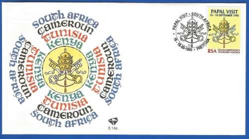 RSA-FDC-Cover-1995-SACC 6.14a-Papal Visit-Thematic-Symbol