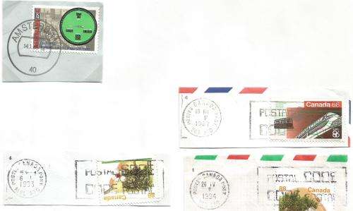 Mix-Canada-Netherland-Bulklot-Used-Postmarks-Post Marks-Cancel-Thematic-Symbol-Christmas-Flora-Train