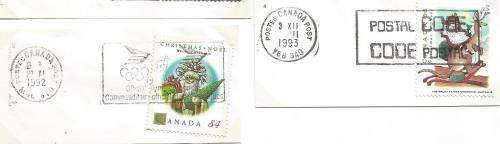 Mix-Canada-Netherland-Bulklot-Used-Postmarks-Post Marks-Cancel-Thematic-Symbol-Christmas-Flora-Train