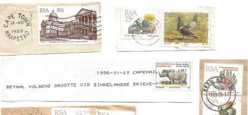 RSA-Bulklot-Used-Postmarks-Slogans-Cancel-Thematic-Fauna-Flora-Building-Plane