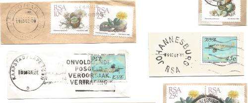 RSA-Bulklot-Used-Postmarks-Slogans-Cancel-Thematic-Fauna-Flora-Building-Plane