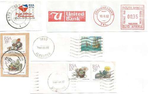 RSA-Bulklot-Used-Postmarks-Slogans-Cancel-Thematic-Fauna-Flora-Building
