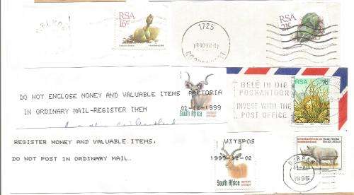RSA-Bulklot-Used-Postmarks-Slogans-Cancel-Thematic-Fauna-Flora-Building