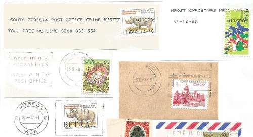 RSA-Bulklot-Used-Postmarks-Slogans-Cancel-Thematic-Fauna-Flora-Building