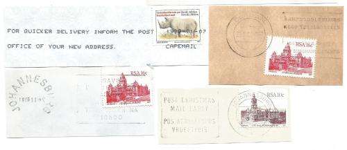 RSA-Bulklot-Used-Postmarks-Slogans-Cancel-Thematic-Fauna-Flora-Buildings