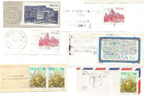 RSA-Bulklot-Used-Postmarks-Slogans-Cancel-Thematic-Fauna-Flora-Buildings-Ship