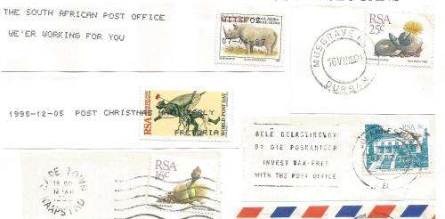 RSA-Bulklot-Used-Postmarks-Slogans-Cancel-Thematic-Fauna-Flora-Buildings-Ship