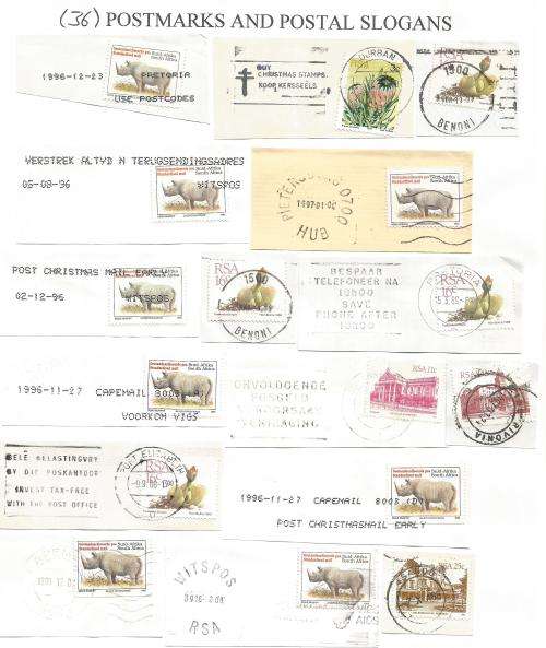 RSA-Bulklot-Used-Postmarks-Slogans-Cancel-Thematic-Flora-Fauna-Buildings