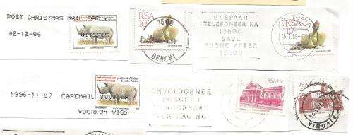 RSA-Bulklot-Used-Postmarks-Slogans-Cancel-Thematic-Flora-Fauna-Buildings