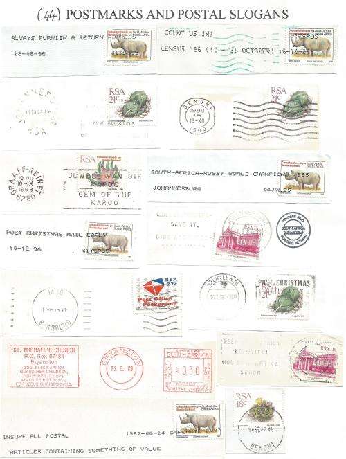 RSA-Bulklot-Used-Postmarks-Slogans-Cancel-Thematic-Flora-Fauna-Buildings