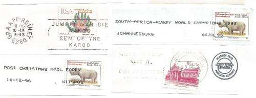 RSA-Bulklot-Used-Postmarks-Slogans-Cancel-Thematic-Flora-Fauna-Buildings