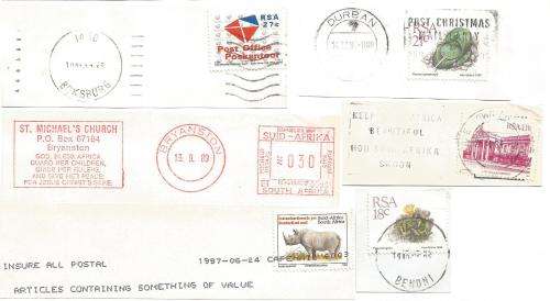 RSA-Bulklot-Used-Postmarks-Slogans-Cancel-Thematic-Flora-Fauna-Buildings
